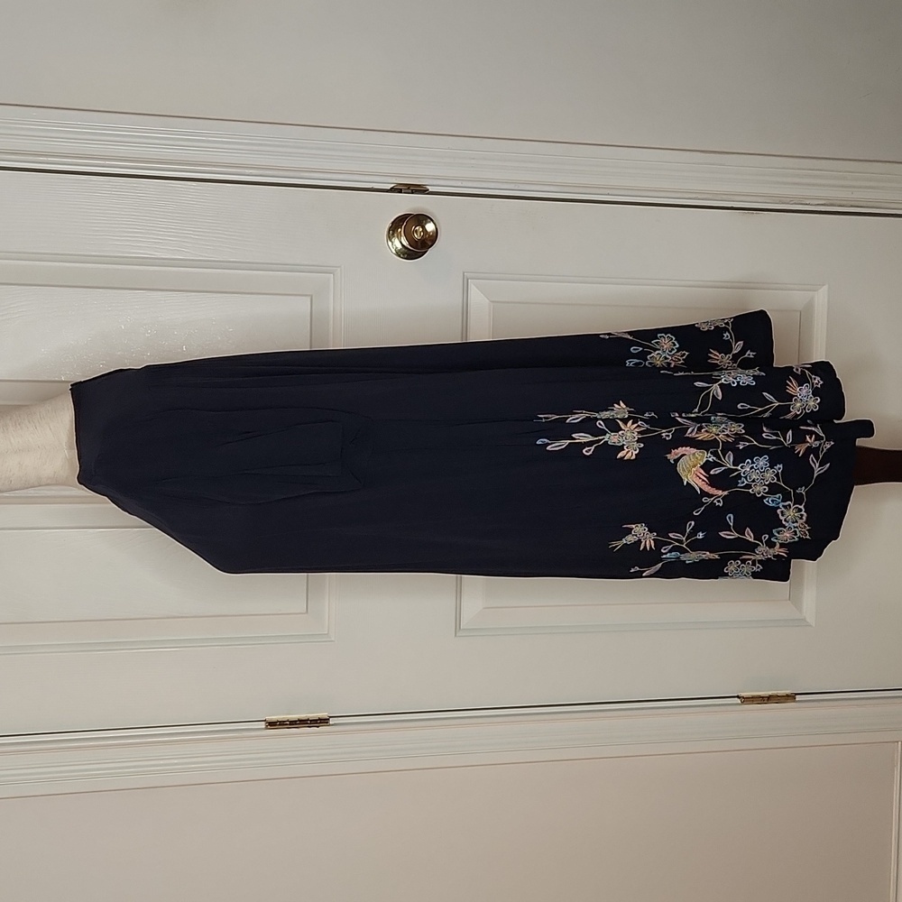 Loft Navy Blue Embroidered Floral Bird Norway Shift Dress  Size XS - Picture 2 of 11
